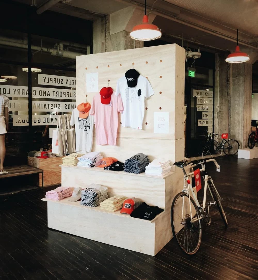 custom retail pop up display with apparel and branded wall