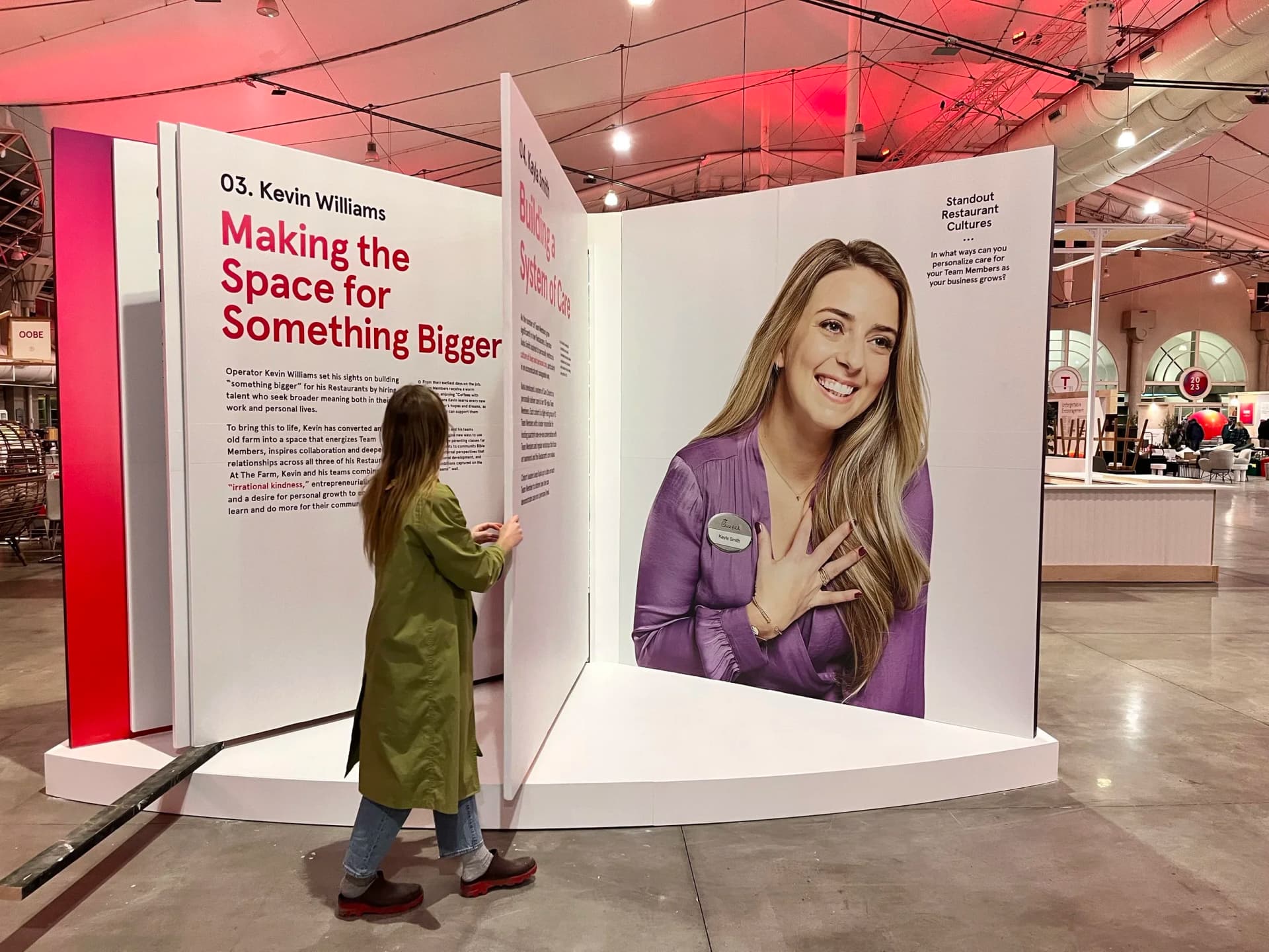 interactive exhibit display with custom educational panels and portrait graphics