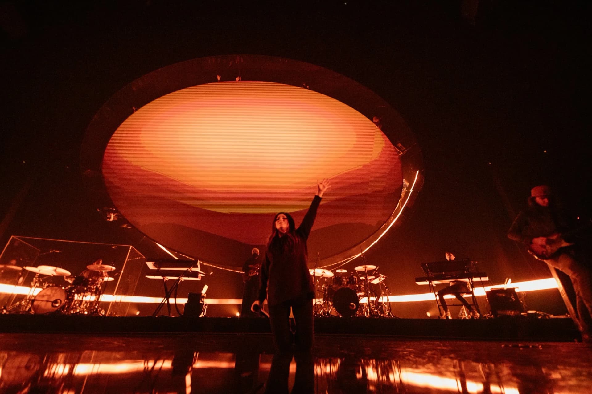 large illuminated scenic stage element for live performance