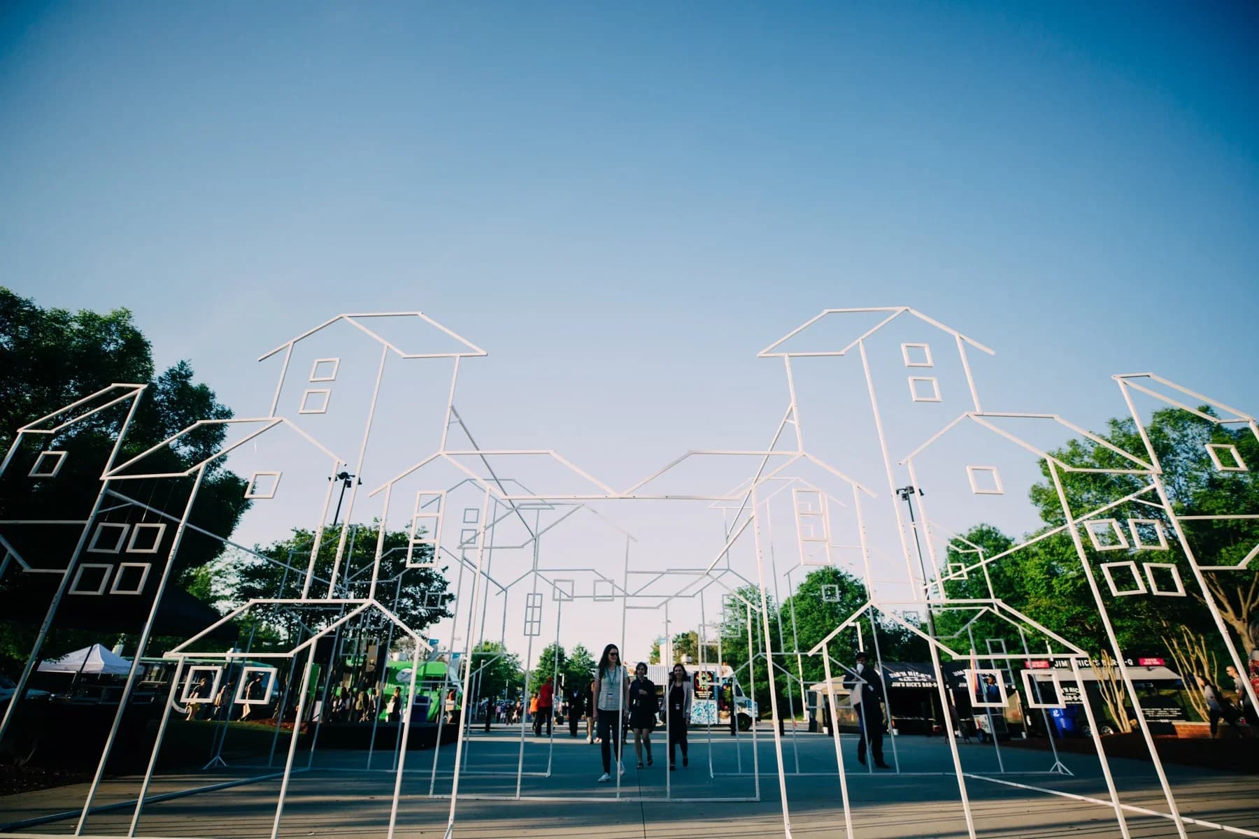 outdoor wireframe neighborhood installation for experiential event